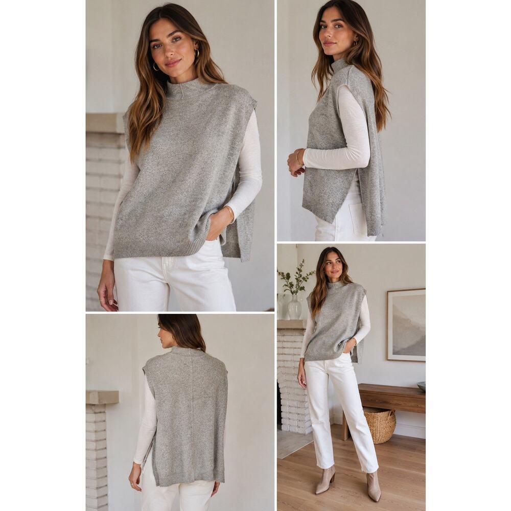 Brochu Walker Wool Alpaca Sleeveless Turtleneck Poncho Sweater XS